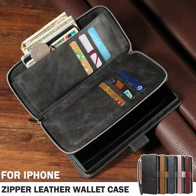 Zip Coin Purse Card Flip Leather Wallet Case For IPhone12 7 8 Plus 15 Pro Max 14 • £10.79