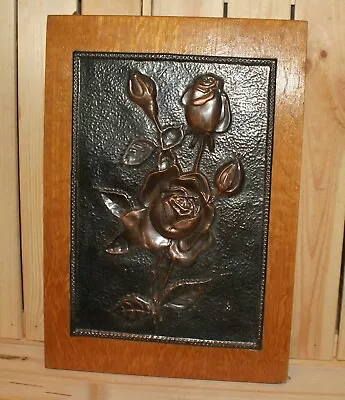 Vintage Wall Hanging Copper/wood Plaque Still Life Flowers Roses • $183.75