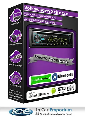 VW Scirocco DAB Radio Pioneer Car Stereo CD USB AUX Player Bluetooth Kit • $252.58