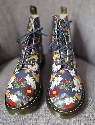 Dr Martens 1460 Pascal Navy Darcy Floral Ankle Boots UK 8 • £80