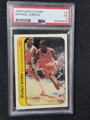Michael Jordan 1986 Fleer Basketball Sticker #8 PSA 5 EX Bulls • $215.50