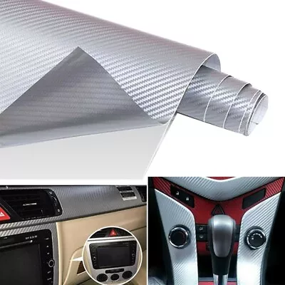 Car Interior Wrap Sticker  Silver Carbon Fiber Vinyl Film Ticker Interior Access • $14.84