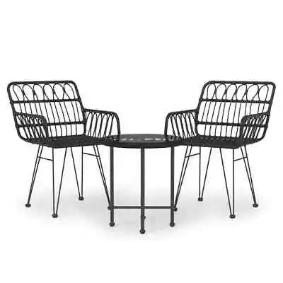 3-Piece Outdoor Dining Set Garden Patio Bistro Chairs Table Setting Rattan Black • $265.66