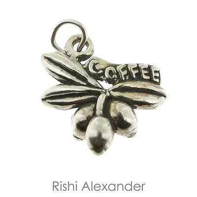 925 Sterling Silver Coffe Bean Plant Charm Made In USA • £12.53