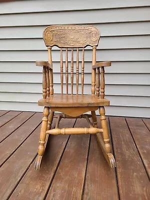 Vintage Oak Pressed Back Child's Rocking Chair 29 1/2  Tall ***READ*** • $49.99