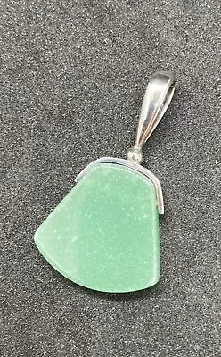 Light Green Sea Glass Pendant 1 1/2” Long And 1” Wide. Sterling 925 Silver • $22.99