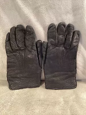 Men’s Vintage Rabbit Fur Lined Black Leather Driving Gloves Three Point Size XL • $14.50