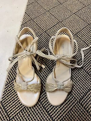 VIA SPIGA JUTE & WEDGE GOLD  SANDAL ANKLE TIE SZ 8 M  When 2 X • $25