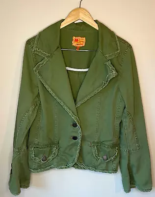 Twill Twenty Two Button Jacket Blazer Army Green Size Large Pleated Back • $28