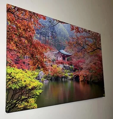 Japanese Garden Water Nature Colourful Landscape Wall Art Framed Canvas Pictures • £18