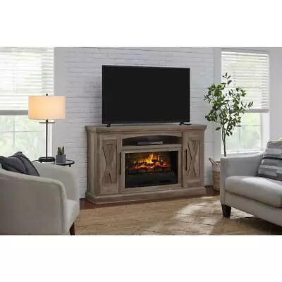 StyleWell Electric Fireplace TV Stand 62  Infrared Thermostat Natural Rustic Oak • $600.75