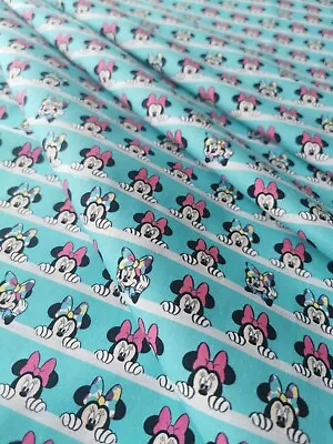 Disney Minnie Mouse 100%Cotton Fabric - HALF METER- 58 /147cm Wide - Turquoise • £7.99