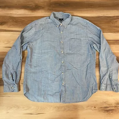 J Crew Shirt Mens XL Chambray Blue Button Down Long Sleeve Pocket Cotton • $24.77