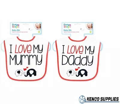 I Love Mummy Baby Bib I Love Daddy Baby Bib I Love Mummy Elephant Baby Bib • £3.99