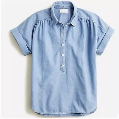 J. Crew Denim Short Sleeve Chambray Popover Shirt Size XS Casual Coastal Preppy • $13.99