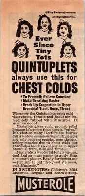 1944 Musterole Print Ad The Dionne Quintuplets Use This For Chest Colds • $13