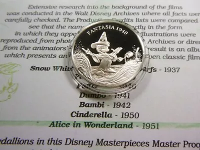 Mickey Mouse Fantasia Disney 1940 Movie Masterpiece 999 Silver Coin Coa 5mf1 • $99.95