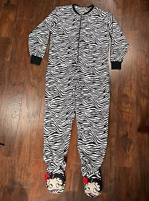 Women's Bodysuit Footed Sleepwear Betty Boop Zebra Stripe Fleece Size L (12-14) • £28.91