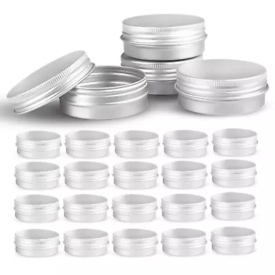 Round Silver Aluminum Metal Tin Storage Jar Containers With Secure Lids 24 Pcs • $12.11