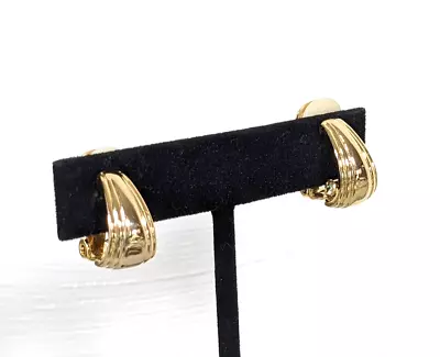 Vintage Gold Tone Huggie Hoop Drop Classic Bold Clip Earrings • $6.99