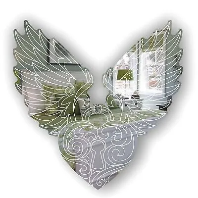 £5.99 • Buy Angel Wings And Heart Engraved Acrylic Mirror