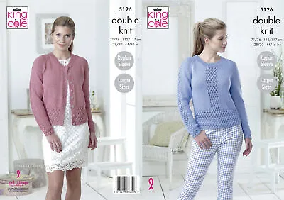 King Cole Ladies Double Knitting Pattern Raglan Sleeve Lacy Cardigan Jumper 5126 • £4.99