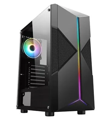 £43.20 • Buy CIT Pyro Mid ATX Tower Gaming PC Case RGB Ring LED Fan 7 Strip Tempered Glass 