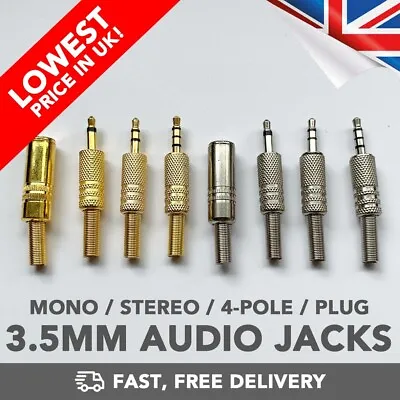 3.5mm Mono Stereo 4 Pole Jack Plug Audio Connector Adapter (Gold / Silver) - UK • £1.99