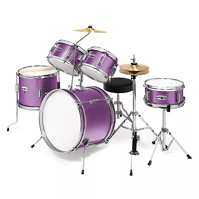 Junior Drum Set With Brass Cymbals - 5-Piece Starter Kit - Purple • $159.95
