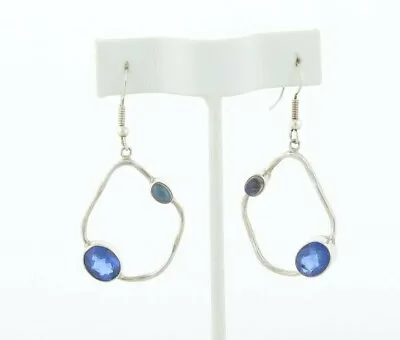 Sterling Silver Blue CZ And Moonstone Earrings Dangle Drop Earrings • $55