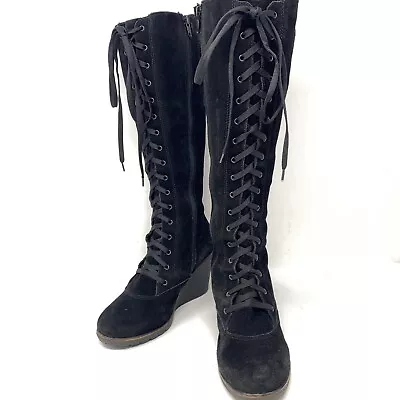 La Canadienne Waterproof Tall Boots 25622 Black Suede Wedge Zip Womens Sz 6.5 M • $64.99