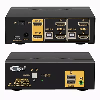 CKL 2 Port KVM Switch Dual Monitor HDMI 4K 60Hz For 2 Computers • $65