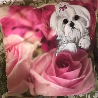 Maltese Hand Painted Pillow Gorgeous! • $101.50