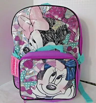 Disney Minnie Mouse School Backpack Lunch Bag Set Purple Glitter 16  NWT • £23.71