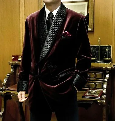 Men Vintage Velvet Smoking Suits Jacket Robe Shawl Lapel Tuxedo Blazer Tailored • $129.84