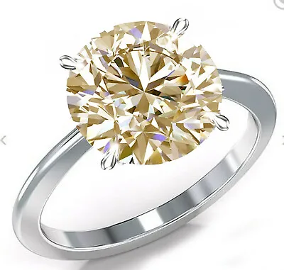 2.52 Ct Vvs1/=Huge Round Golden Yellow Moissanite Diamond Solitaire Silver Ring • $1.52
