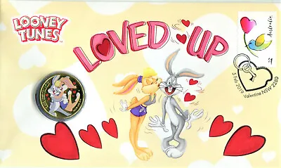 $12.50 • Buy 2019 Looney Tunes Loved Up PNC/FDC Mint $1 Colored Coin & $1 Valentine Stamp