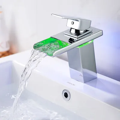 £38.79 • Buy LED Bathroom Basin Sink Tap Monobloc Mixer Taps Faucet Waterfall Chrome Brass.