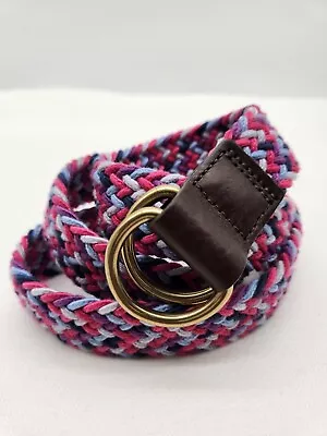 Eddie Bauer Women Size L/XL Belt Weaved Braided Fabric Leather D Ring • $21.98