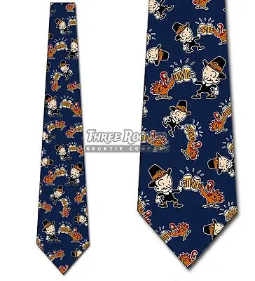 Thanksgiving Turkey And Pilgrim Beer Cheers - Navy - Mens Tie New • $18.75