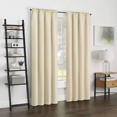 Eclipse Samara Solid Blackout Rod Pocket Single Curtain Panel Ivory 42'' X 54'' • $14.99