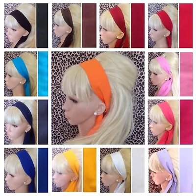 NEW PLAIN COTTON FABRIC SELF TIE BOW HAIR SCARF HEAD BAND RETRO 50s 60s HEADBAND • £4.99