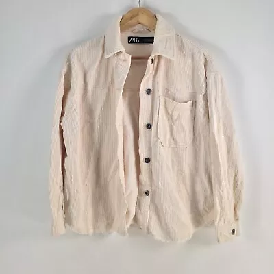 Zara Womens Jacket Size XS Oversized Creamy Beige Long Sleeve Corduroy 078110 • $34.95
