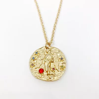 Virgo Gold Tone Coin Horoscope Astrology Necklace Zodiac Sign Stones Gift • $11.88