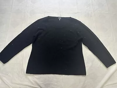 Eileen Fisher Beaded Fine Merino Wool Black Sweater Top Size Large • $39.95