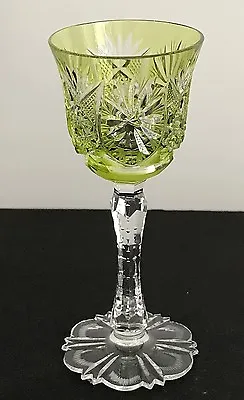 $95 • Buy Val St Lambert Lime Peridot Cased Cut Clear Crystal 5   Wine  Cordial  Apertif