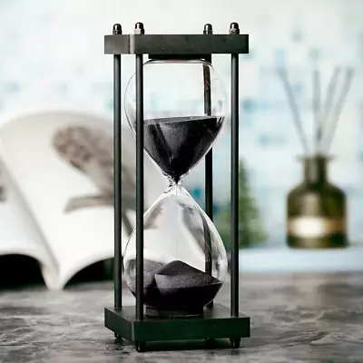 Hourglass Timer 60 Minute Black Wooden Frame Decorative Sand Timer (Black Sand • $48.12