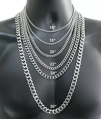 16-36  Stainless Steel Silver Chain Cuban Curb Womens Mens Necklace 3/5/7/9/11mm • $6.78