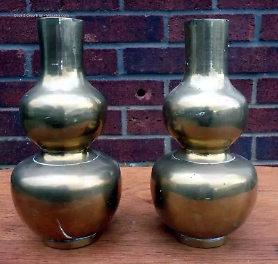 £395 • Buy Pair Chinese Antique Brass Bronze Double Gourd Vases 6 Character Xuande Mark