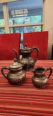 Antique Quadruple Silver Plated Tea Pot/Creamer/Sugar Bowl Set 3 Pieces • $85